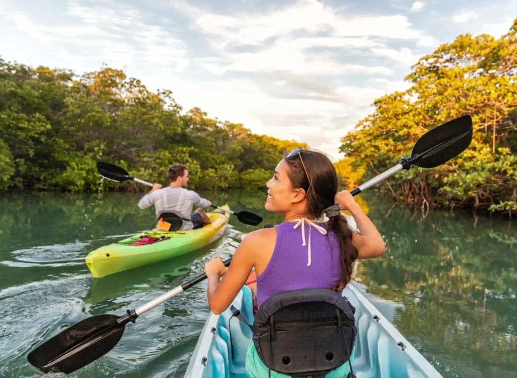 Couples enjoying kayaking through the mangrove tunnels